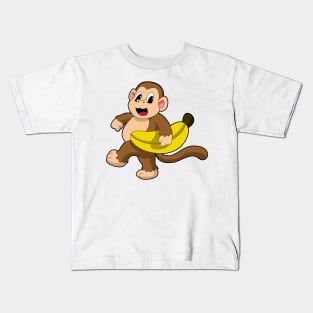 Monkey at Running with Banana Kids T-Shirt